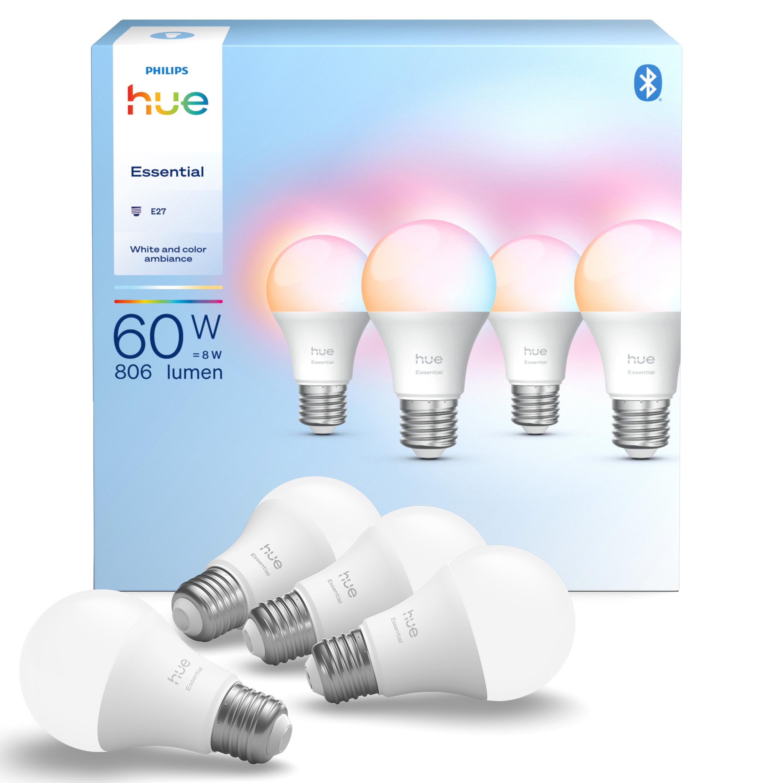Philips Hue Essential Smart LED A60 Bulb, Wit en gekleurd licht